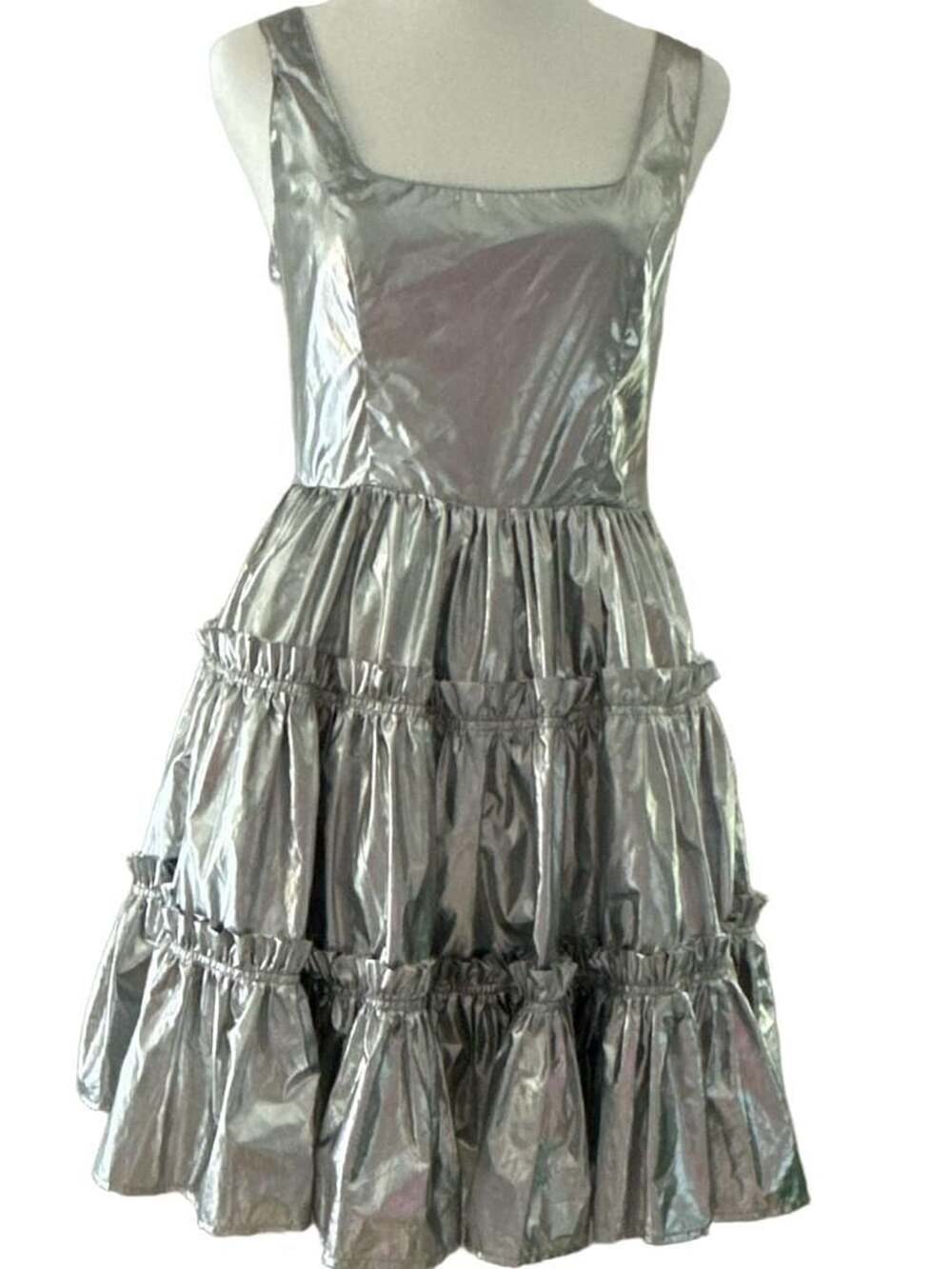 Amy Lynn  Metallic Babydoll Faux-Leather Mini Dress In Silver - 46% Off